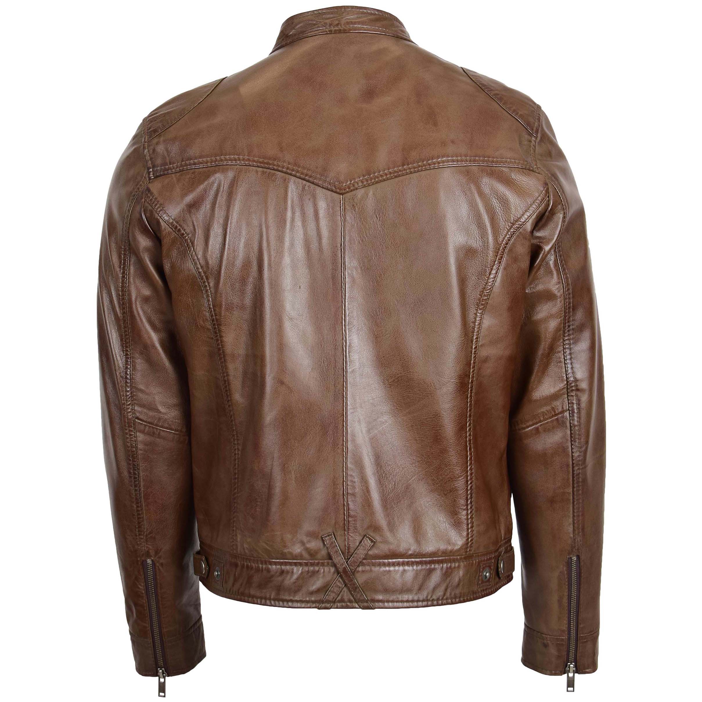 Mens Biker Soft Casual Leather Jacket Topaz brown