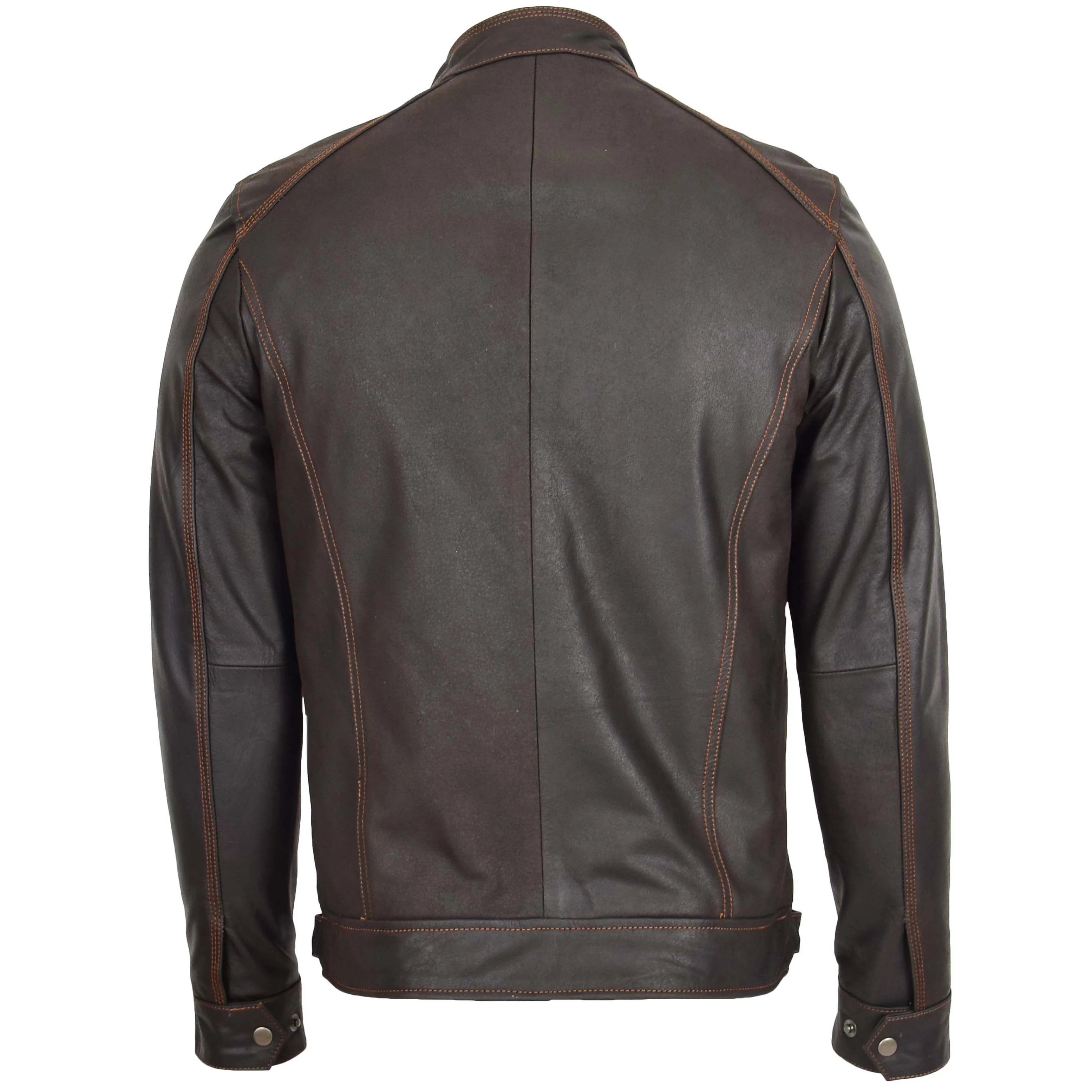 Mens Classic Leather Biker Style Zip Jacket Topaz brown