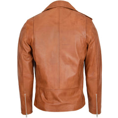 Mens Leather Cafe Racer Biker Jacket Crimson Tan