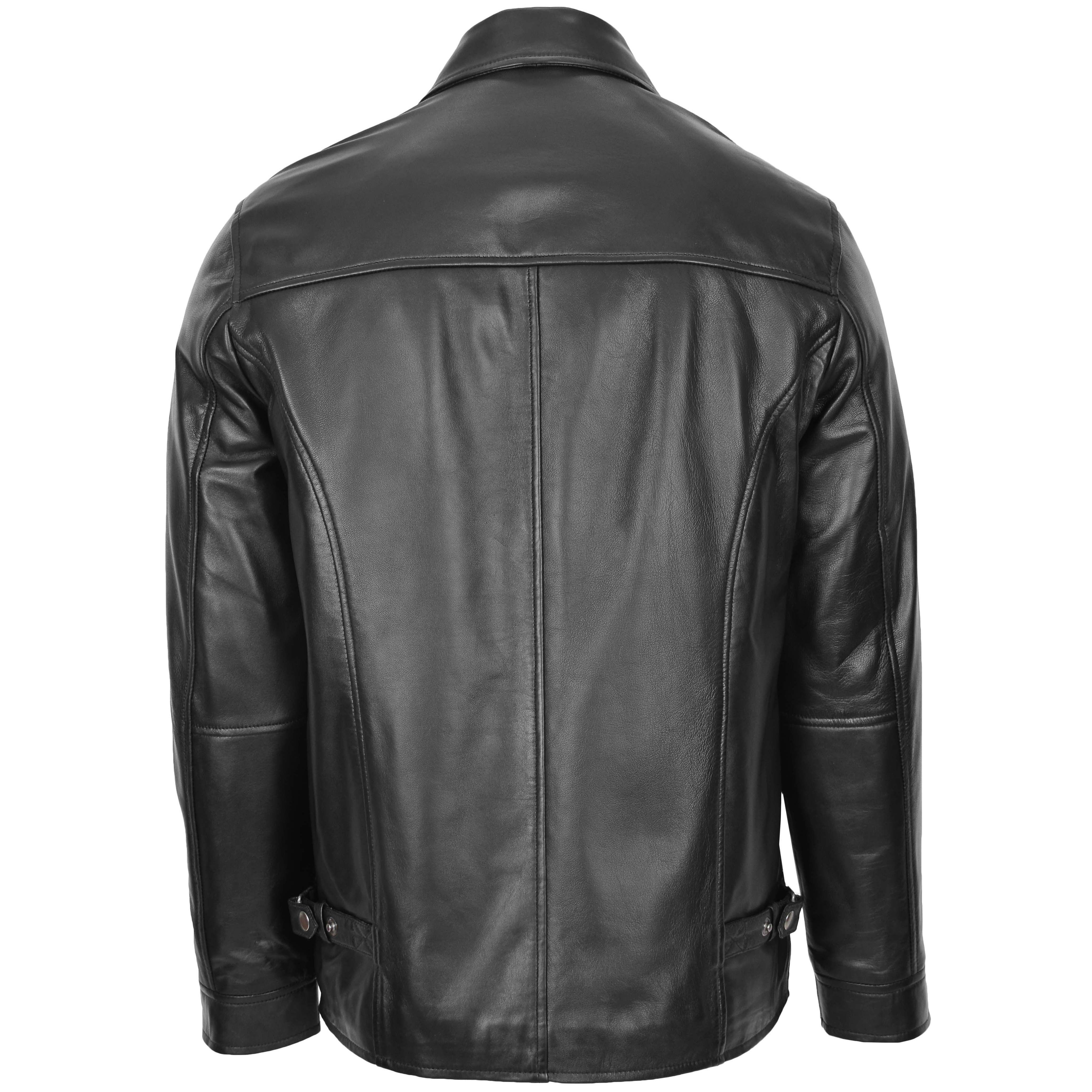 Mens Soft Leather Plain Zip Box Casual Jacket Frank Onyx Black