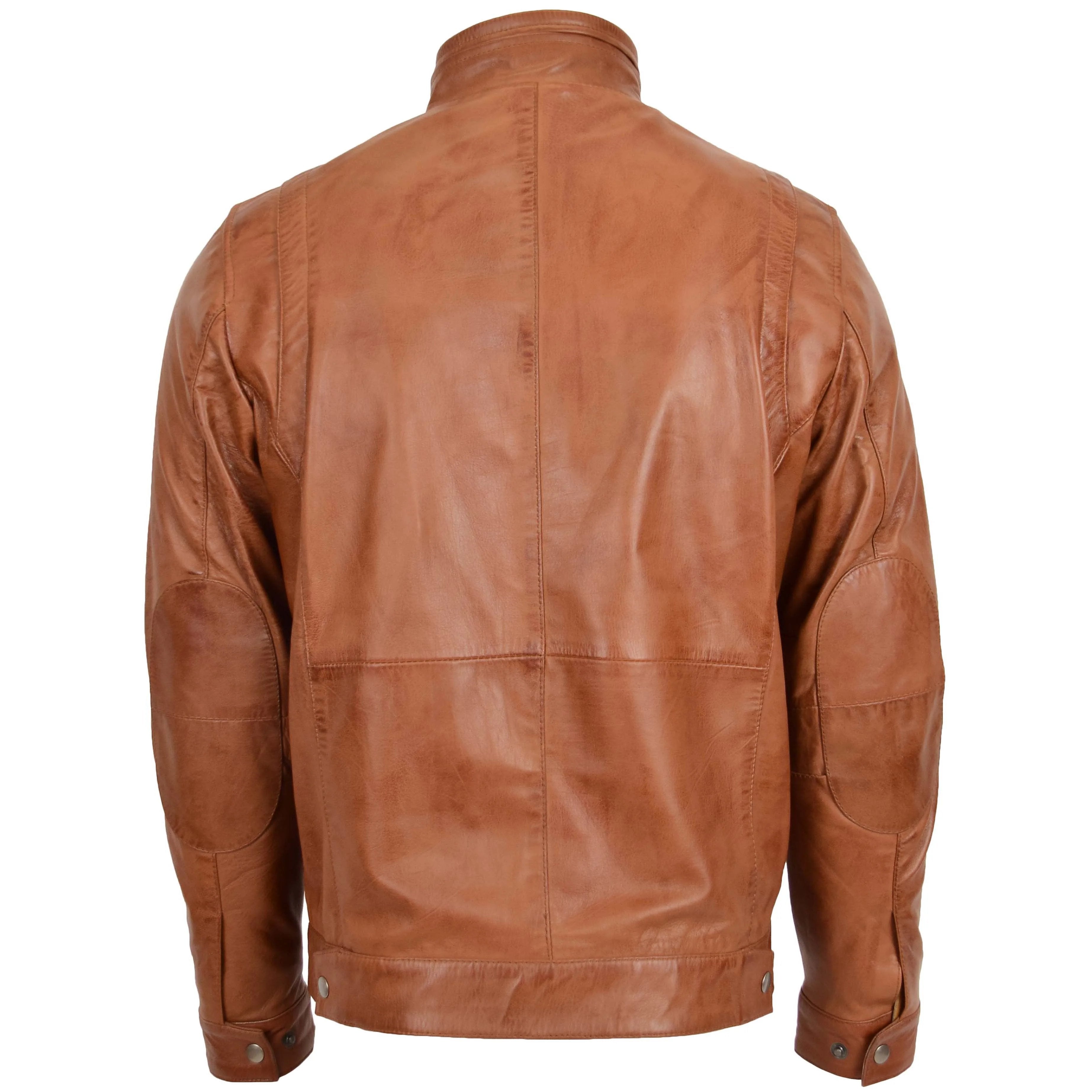 Men’s Standing Collar Leather Jacket Tony Crimson Tan