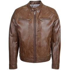 Mens Biker Soft Casual Leather Jacket Topaz brown