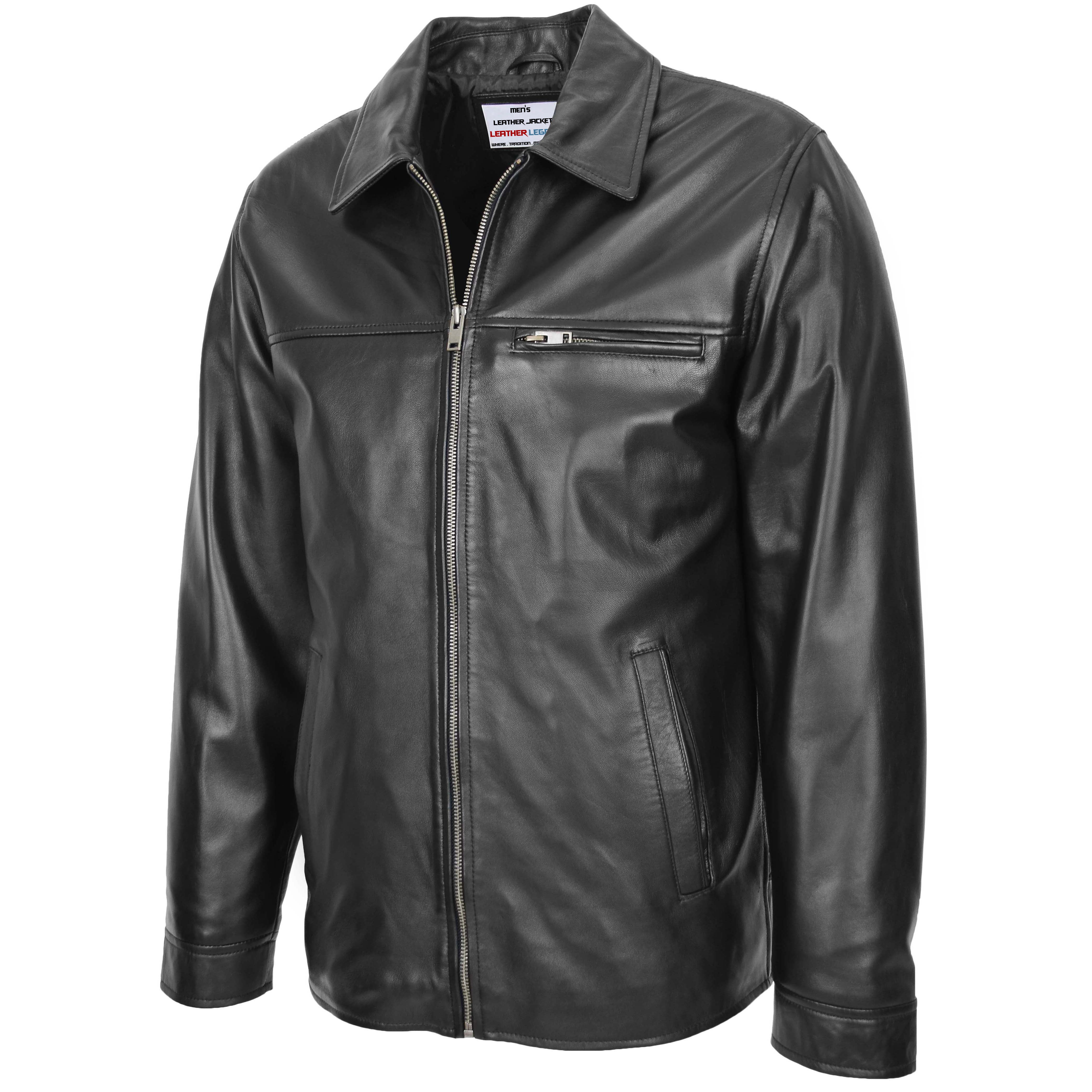 Mens Soft Leather Plain Zip Box Casual Jacket Frank Onyx Black