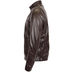 Men’s Standing Collar Leather Jacket Tony Topaz Brown