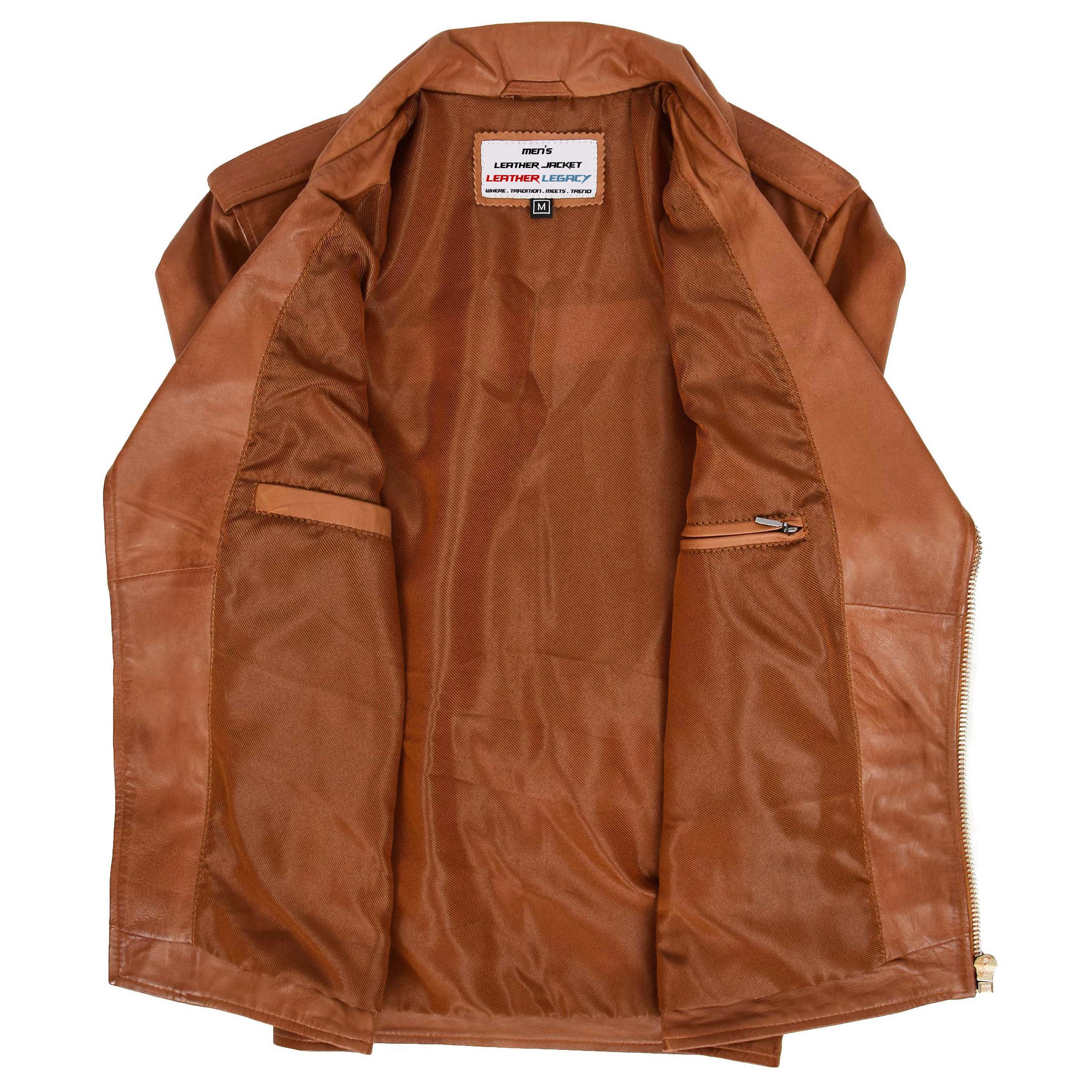 Mens Leather Cafe Racer Biker Jacket Crimson Tan