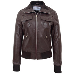 Womens Leather Classic Bomber Jacket Motto Topaz Brown