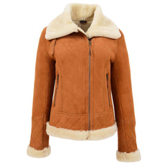 Womens Merino Sheepskin Aviator Jacket Crimson Tan