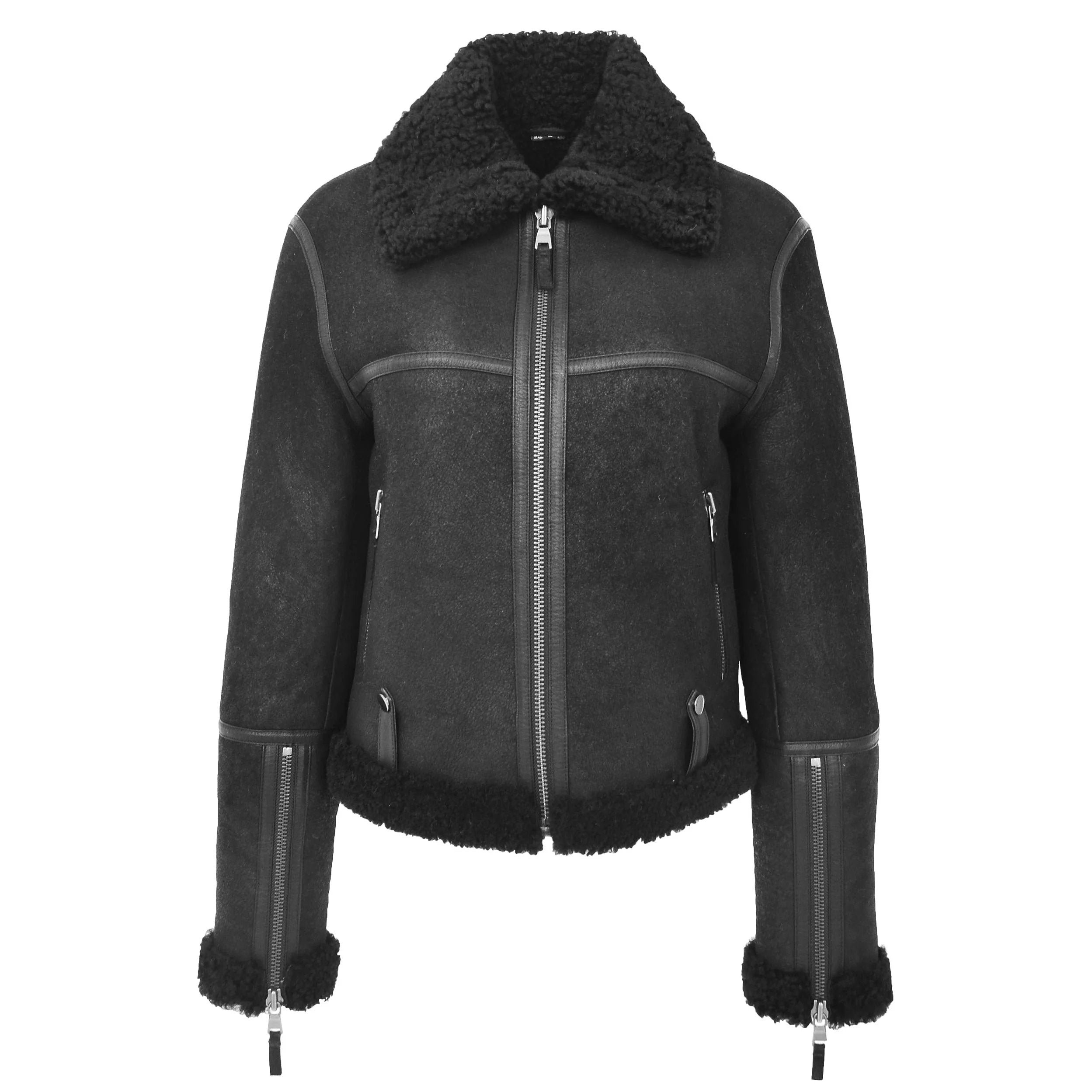 Womens Sheepskin Aviator RAF Pilot Jacket Onyx Black